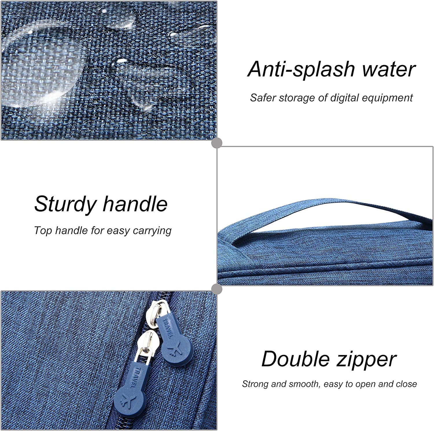 Lazer Polyester Electronics Accessories Organizer Bag, Universal Carry Travel Gadget Bag For Cables, Plug And More, Perfect Size Fits For Pad Phone Charger Hard Disk - Blue
