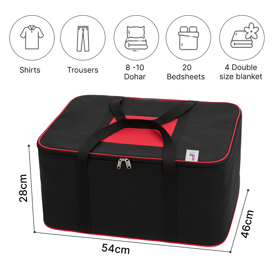 Lazer Pack of 2 Large Moisture Proof Nylon Large Size Organizer with Zippered Closure Underbed Storage Bags For Clothes (54 x 46 x 28 cm)