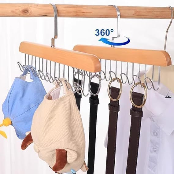 Lazer Wooden Hanger for Clothes Hanging, Hangers for Wardrobe and Cupboard, 8 Hook Adjustable Clothes Hanger for Lingerie, Belt, Scarf, Tie, Garments and Accessories (Pack of 1)