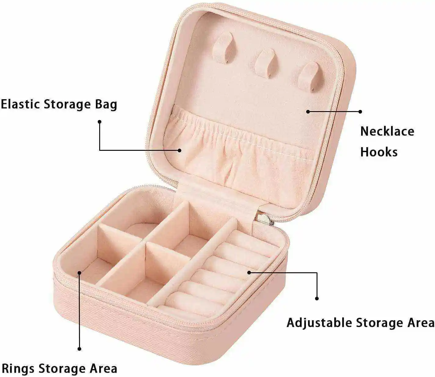 Lazer Jewellery Organiser PU Leather Zipper Square Portable Mini Square Storage Box Case with Dividers Container for Rings, Earrings, Necklace Home Organizer