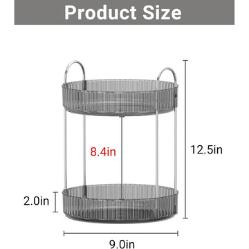 Lazer 360° Rotating Makeup Organizer – 2 Tier Grey Vanity Storage for Skincare, Perfume & Cosmetics (High Capacity Clear Display)
