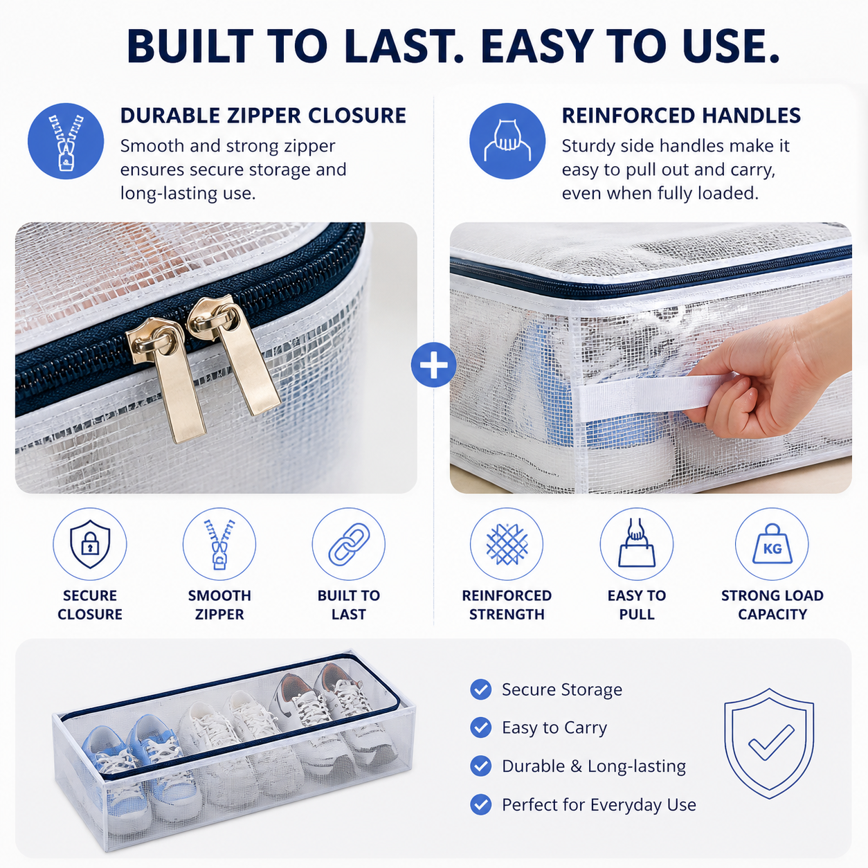 Lazer 27L Under-Bed Storage Bag with Zipper – Transparent Dustproof Organizer for Clothes, Blankets, Shoes & Toys (60×30×15 cm)