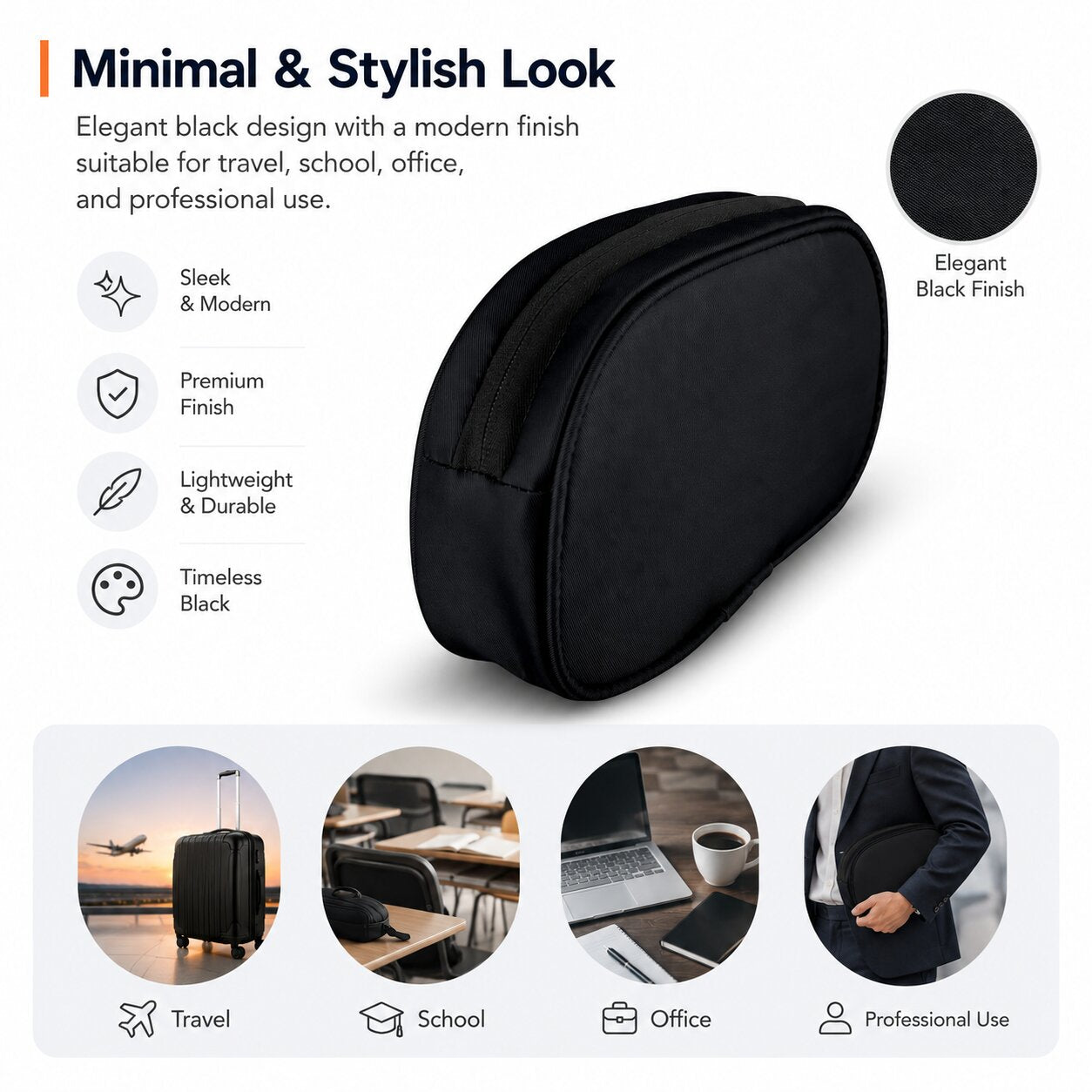 Lazer Premium Travel Pouch Multipurpose Organizer Bag for Toiletries, Cables, Stationery & Daily Essentials | Lightweight Zipper Carry Case for Travel, School & Office (Black)