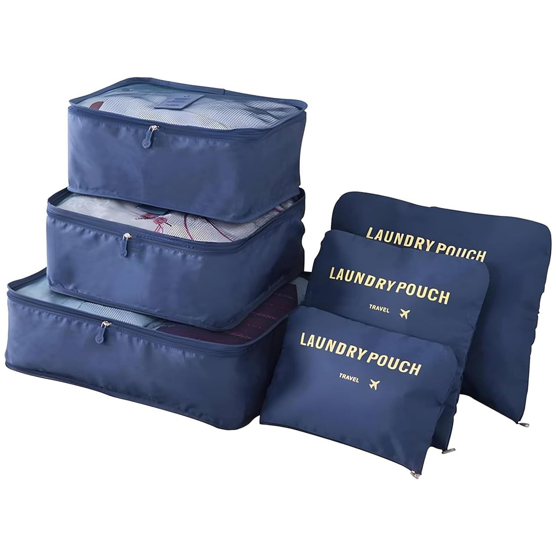 Lazer 6 in 1 Travel Packing Cubes Set – Polyester Luggage Organizer Bags with Laundry Bag, Undergarment Pouch & Clothes Storage for Suitcase (Dark Blue)