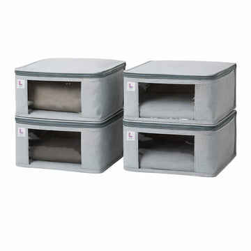 Lazer Set of 4 Non-Woven Foldable Saree Cover/ Clothes Storage/ Wardrobe Organizer For Clothes with Zip & Transparent Window (45 x 33 x 22 cm)