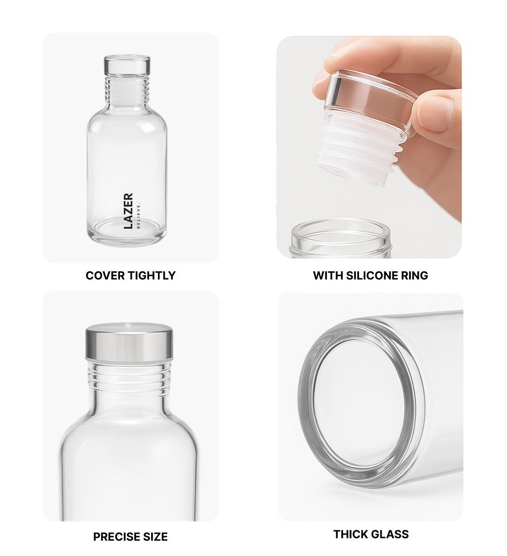 Lazer Pure Borosilicate Glass Water Bottle 300ml – BPA-Free, Eco-Friendly, Durable & Leak-Proof Transparent Bottle
