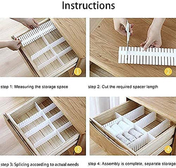 Lazer 8 Adjustable Strips Interlocking Self Assembly Plastic Drawer Divider Storage Organizer - Grid Closet Partition Strips for Home, Office, Wardrobe, Cabinet (Pack of 8)