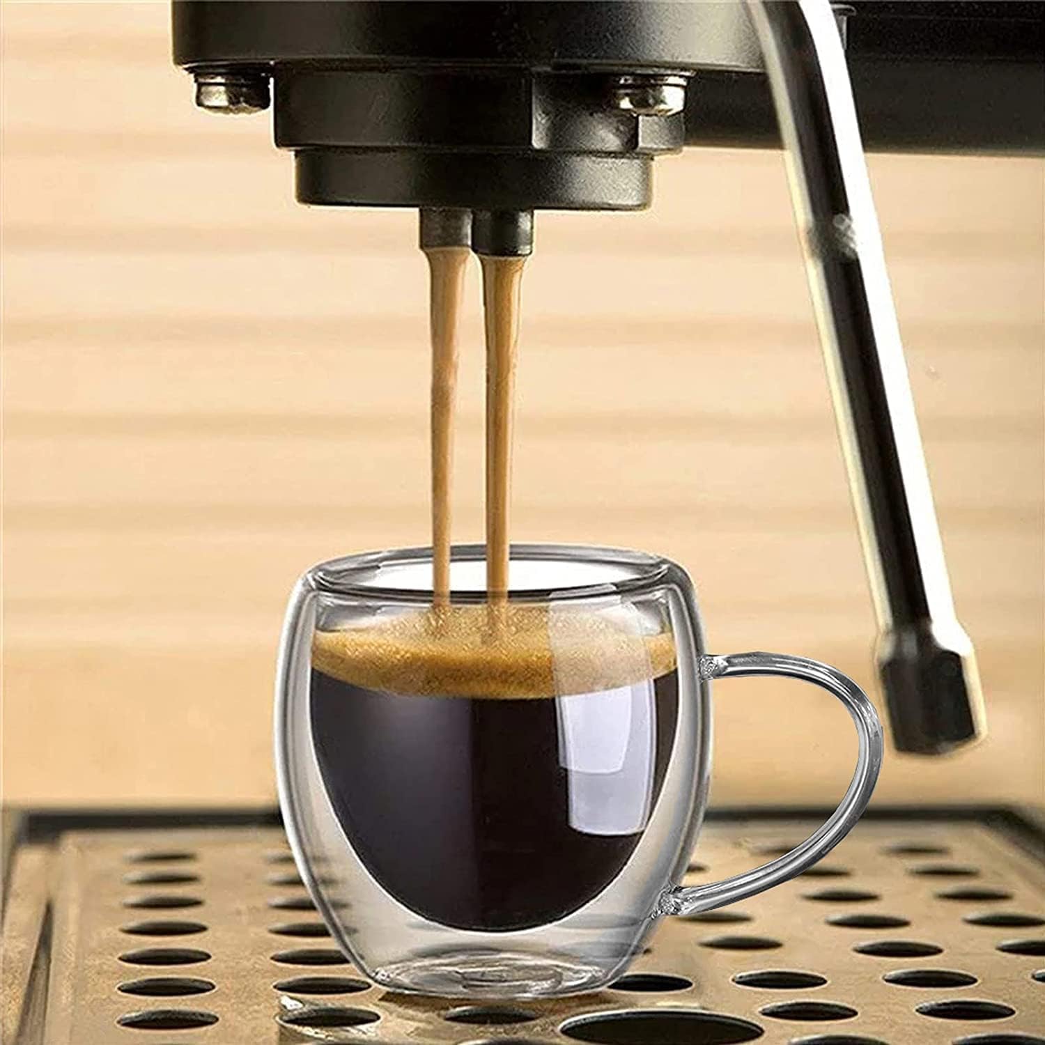 Lazer Double Wall Glass Tea-Coffee Cup 80 ML, Borosilicate Insulated Small Mug, Extra Wide Fancy Design for Tea & Coffee