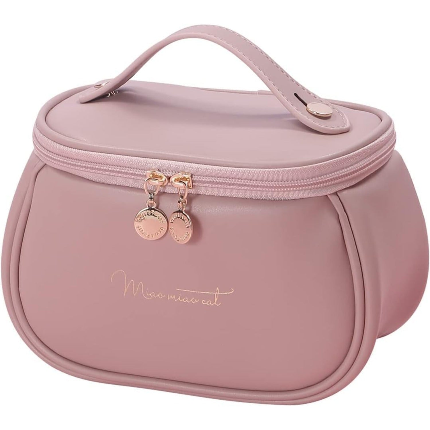 Lazer Portable Travel Makeup Organizer for Women & Girls – Large Capacity PU Leather Cosmetic Storage Bag with Handle, Adjustable Dividers & Brush Compartments, Stylish Toiletry Case (Pink)