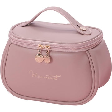 Lazer Portable Travel Makeup Organizer for Women & Girls – Large Capacity PU Leather Cosmetic Storage Bag with Handle, Adjustable Dividers & Brush Compartments, Stylish Toiletry Case (Pink)