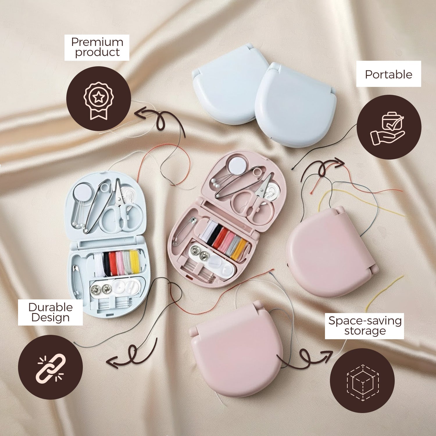 Lazer Mini Travel Sewing Kit Beginner Box Pocket Folding with Sewing Needle, Thread, Cotton, Pin, Scissors, Button, Clip, Needle Threader