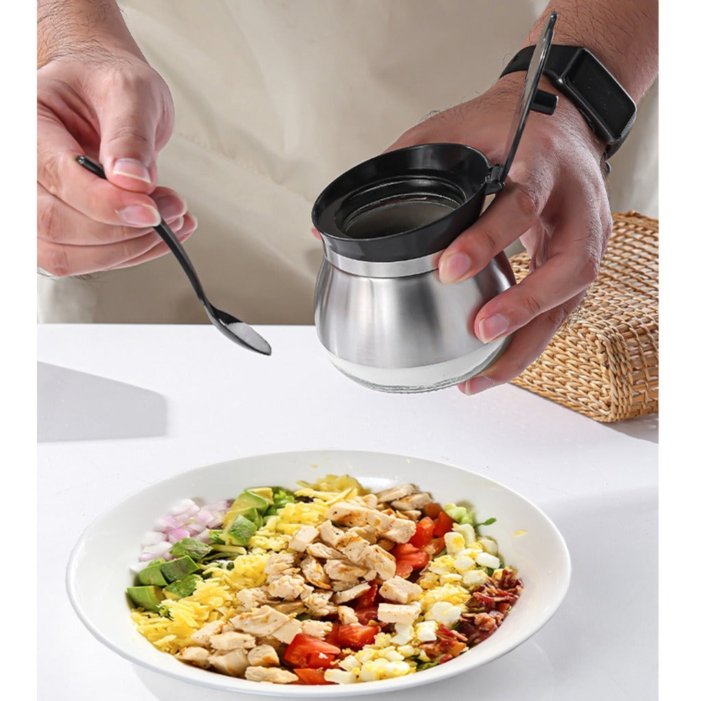 Lazer Glass & Stainless Steel Storage Jar with Spoon, 270 ml | Airtight Wide Mouth Container for Ghee, Sugar, Oil & Pickle | Kitchen Storage