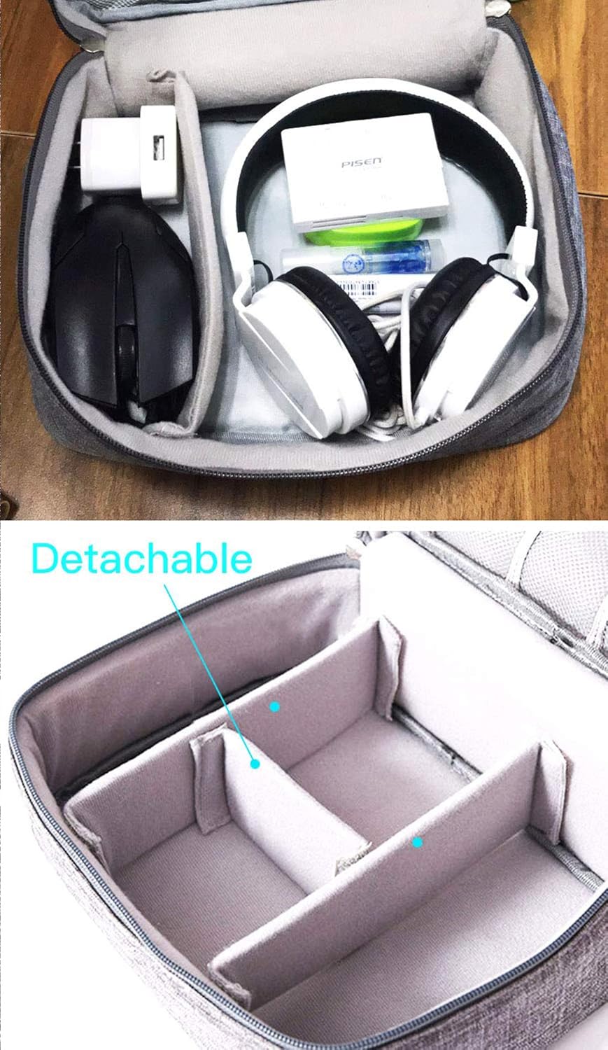 Lazer Polyester Electronics Accessories Organizer Bag, Universal Carry Travel Gadget Bag For Cables, Plug And More, Perfect Size Fits For Pad Phone Charger Hard Disk - Grey