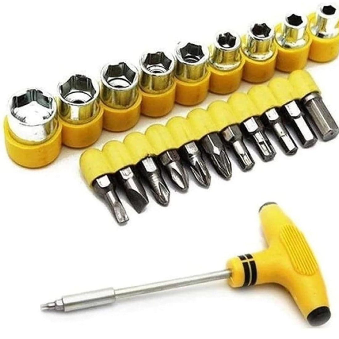 Lazer 1/4 Inch T-Type Wrench Spanner Set | Magnetic Screwdriver Bits with 9-Piece Socket Set | Multi-Purpose Hand Tool Kit (Pack of 24)