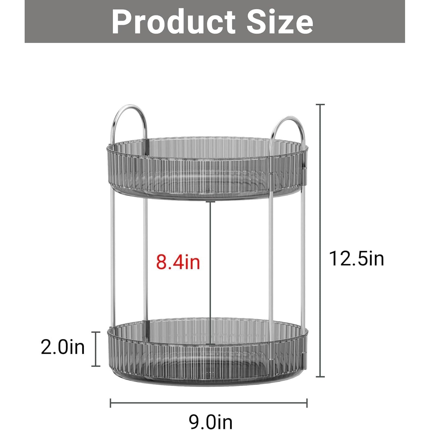 Lazer 360° Rotating Makeup Organizer – 2 Tier Grey Vanity Storage for Skincare, Perfume & Cosmetics (High Capacity Clear Display)