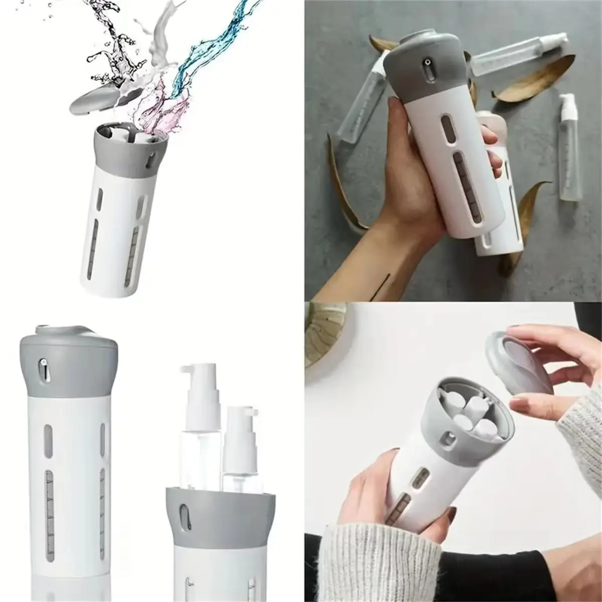 Lazer 4 in 1 Travel Size Dispenser Bottle Set Refillable Plastic Leak Proof Toiletries Cosmetic Liquid Lotion Container (Multi Color)