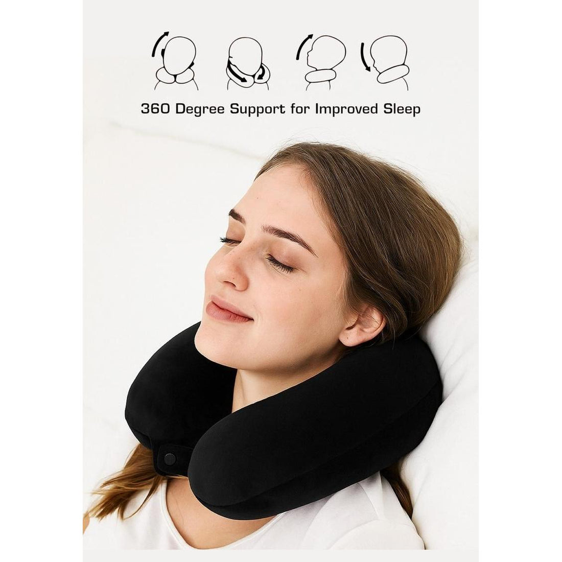 Lazer Travel Neck Pillow with Memory Foam | Ultra Soft Plush Velvet Fabric for Superior Neck & Head Support | Ultimate Comfort & Ergonomic Support for Long Journeys – Black