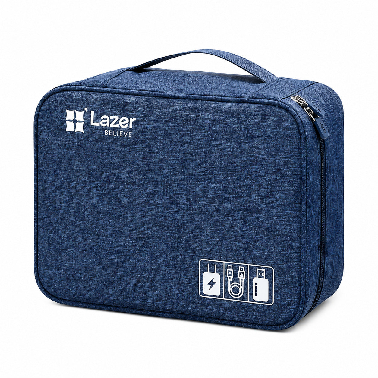 Lazer Polyester Electronics Accessories Organizer Bag, Universal Carry Travel Gadget Bag For Cables, Plug And More, Perfect Size Fits For Pad Phone Charger Hard Disk - Blue