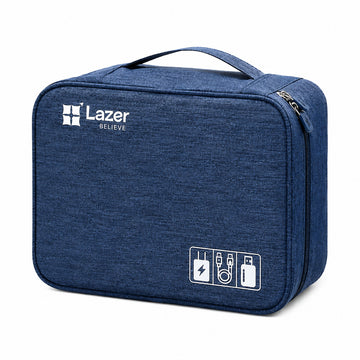 Lazer Polyester Electronics Accessories Organizer Bag, Universal Carry Travel Gadget Bag For Cables, Plug And More, Perfect Size Fits For Pad Phone Charger Hard Disk - Blue