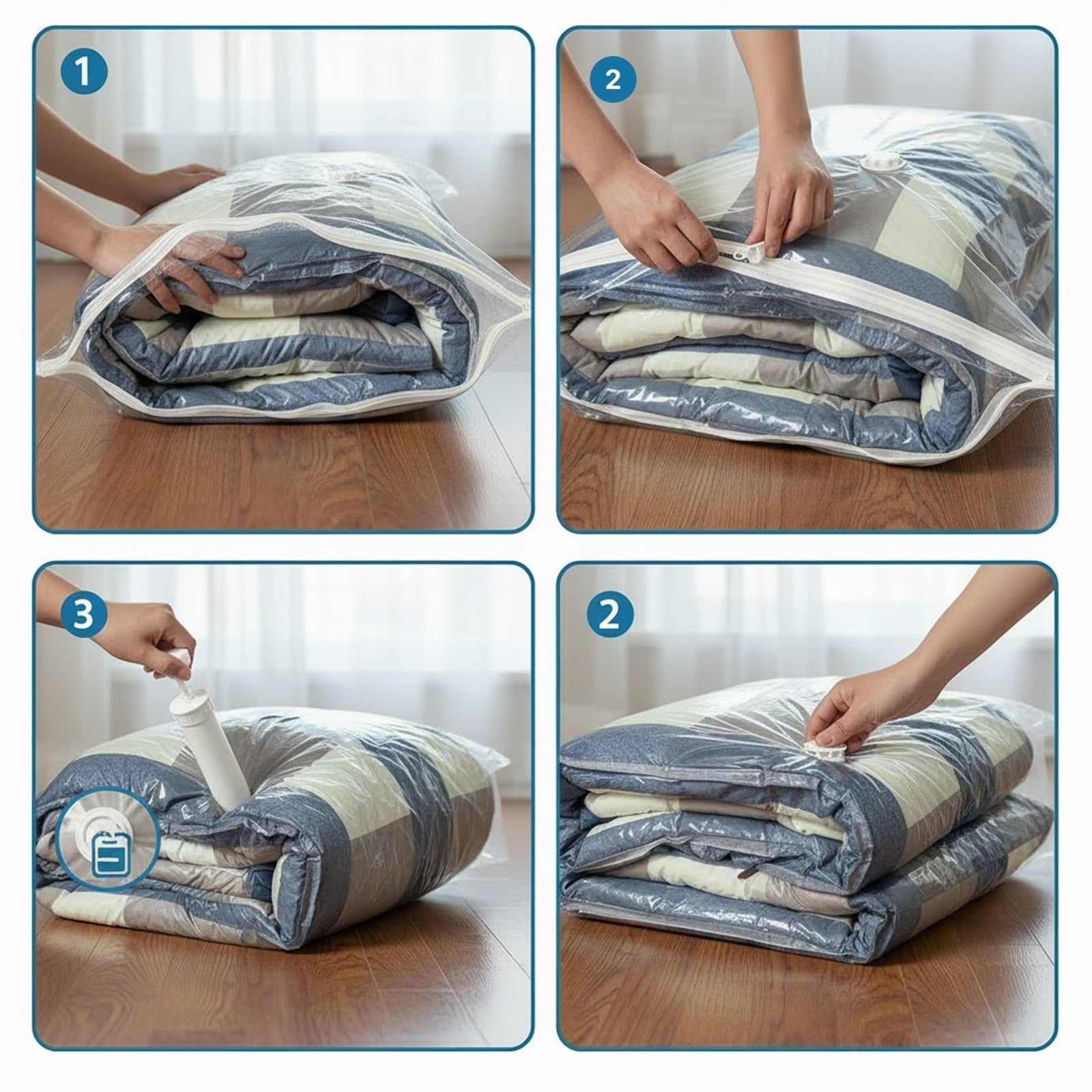Lazer 5 Pack Space Saver Reusable Vacuum Bags for Travel with Hand Pump (1 Large/2 Medium/2 Small) Polyethylene Airtight Compression Storage for Packing Vaccine Sealer Bag with Ziplock - Transparent