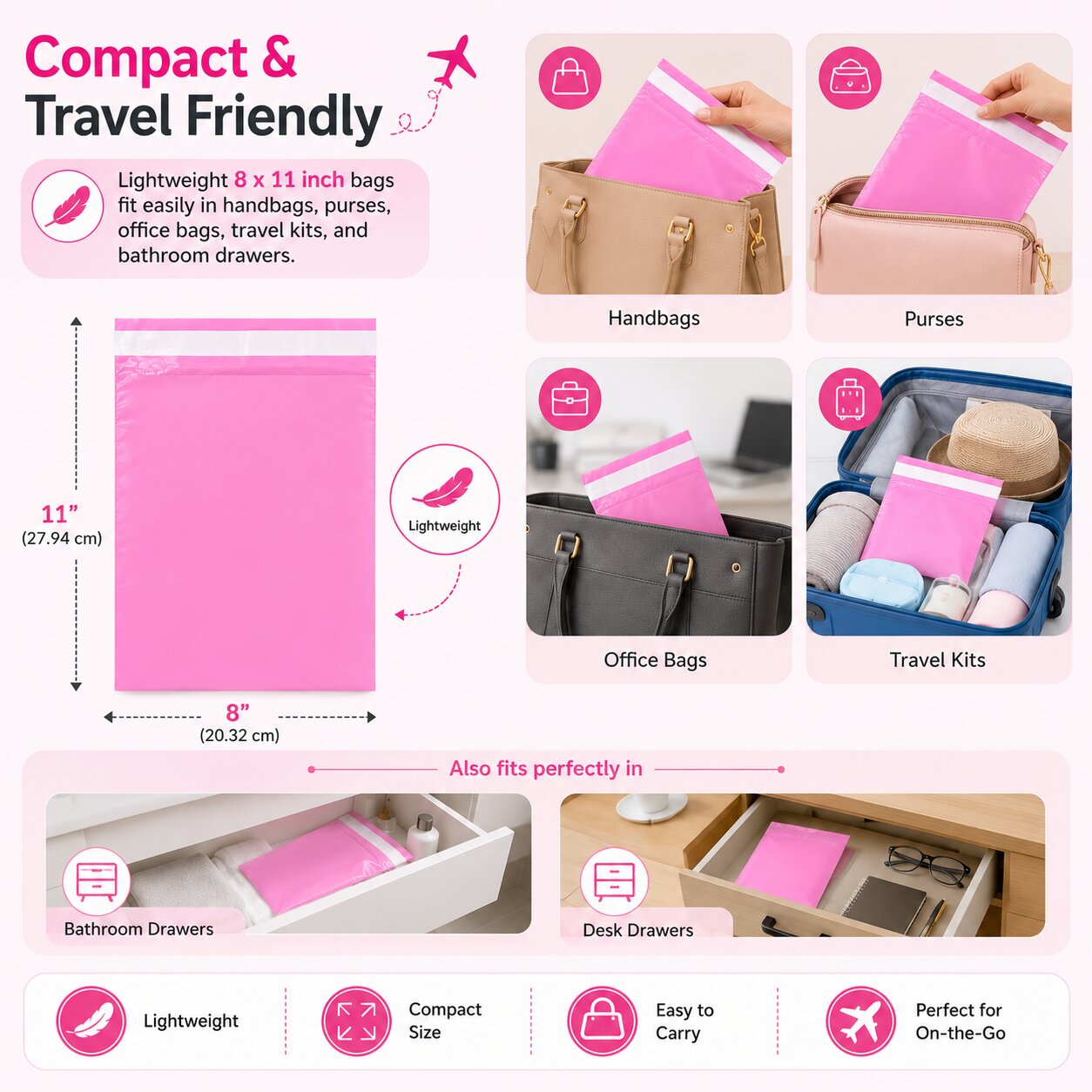 Lazer Pack of 20 Sanitary Napkin Disposal Bags for Women | Pink Self-Sealing Feminine Hygiene Disposal Bags for Pads & Tampons | Leakproof Privacy Disposal Covers | 8 x 11 Inches