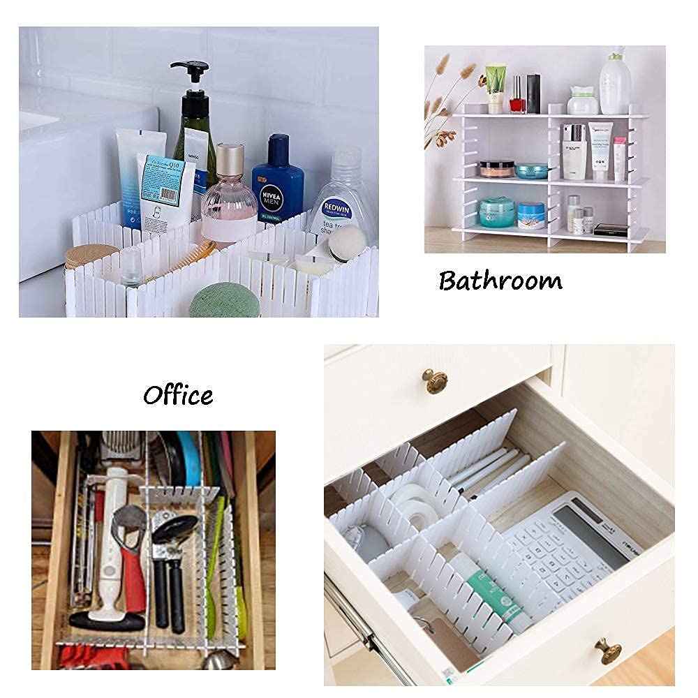 Lazer 8 Adjustable Strips Interlocking Self Assembly Plastic Drawer Divider Storage Organizer - Grid Closet Partition Strips for Home, Office, Wardrobe, Cabinet (Pack of 8)