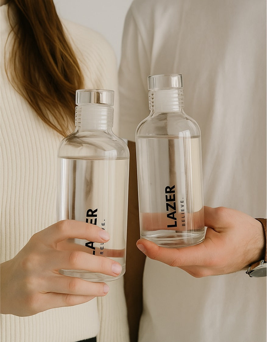 Lazer Pure Borosilicate Glass Water Bottle Set of 4 – 300ml Each, BPA-Free, Eco-Friendly, Durable & Leak-Proof Transparent Bottles