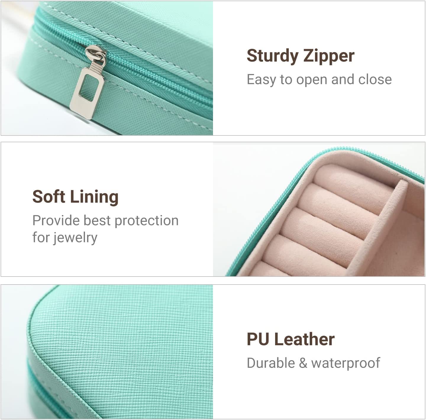 Lazer Jewellery Organiser PU Leather Zipper Square Portable Mini Square Storage Box Case with Dividers Container for Rings, Earrings, Necklace Home Organizer