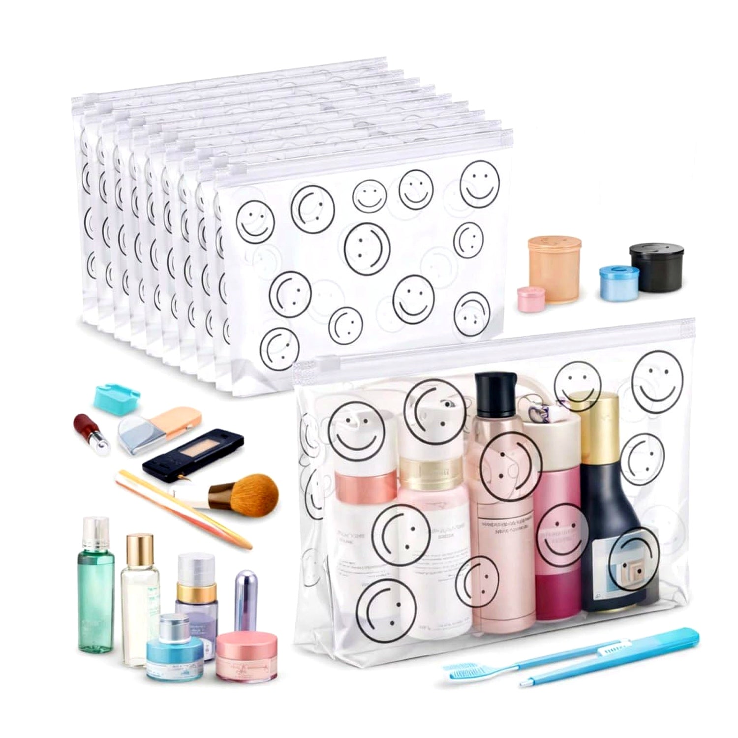 Lazer Pack of 10 Frosted Makeup Bags – Clear Cosmetic Travel Pouches with Zippers, Portable, Waterproof, Airline Compliant PE Bags for Women & Men, 8*5 Inches