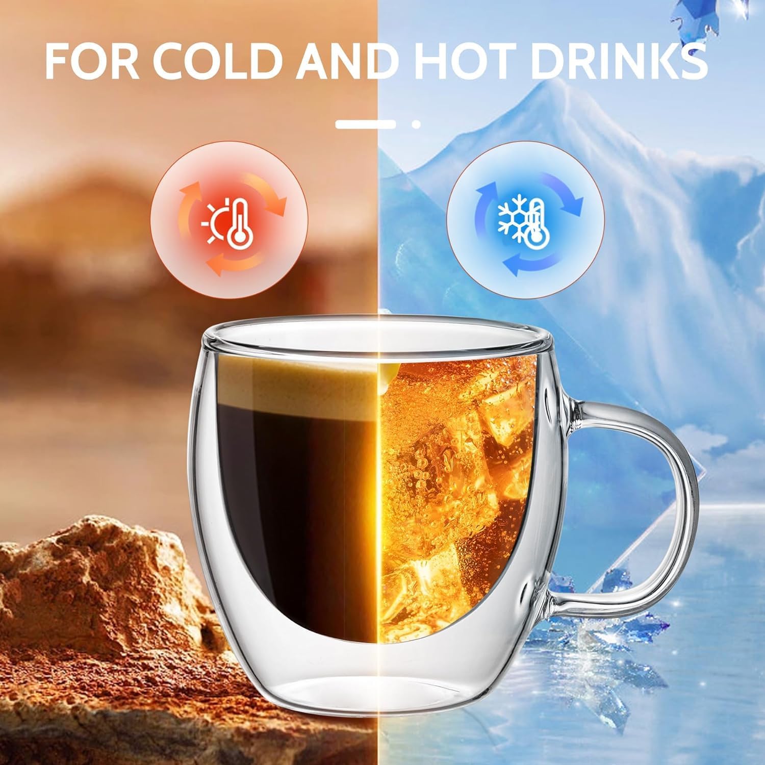 Lazer Double Wall Glass Tea-Coffee Cup 80 ML, Borosilicate Insulated Small Mug, Extra Wide Fancy Design for Tea & Coffee