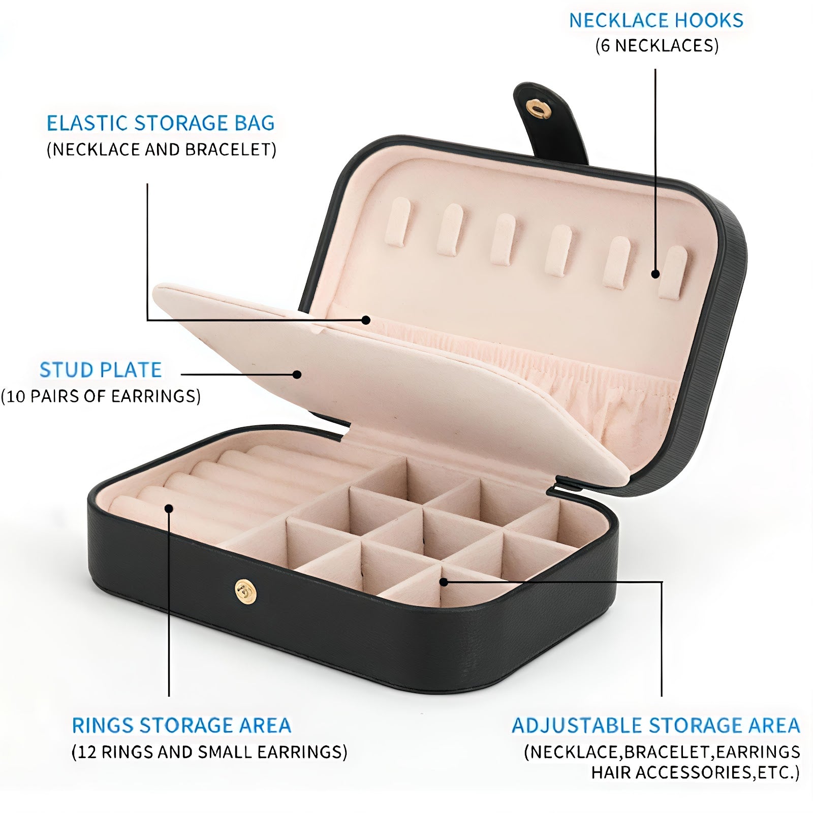 Lazer Jewellery Organiser PU Leather Zipper Portable Storage Box Case with Dividers Container for Rings, Earrings, Necklace Home Organizer