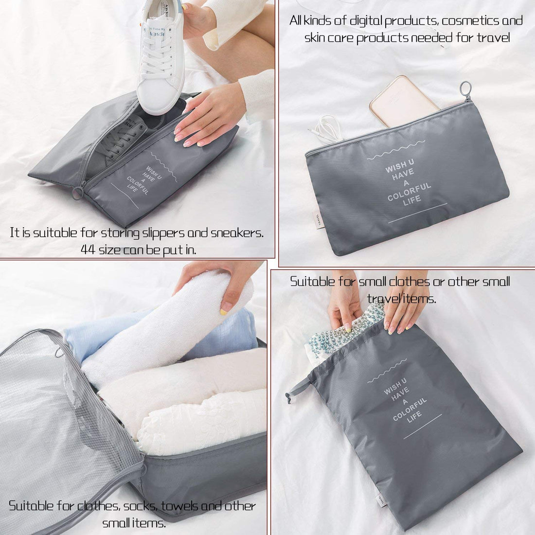 Lazer Polyester 7 Set Travel Organizer Bag 3 Packing Cubes + 3 Pouches + 1 Toiletry Organizer Bag W-28 Cm, H-11 Centimeters - Grey