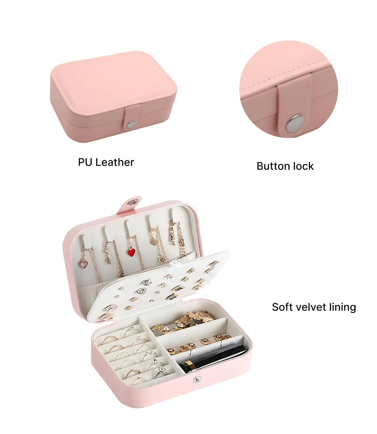 Lazer Jewellery Organiser PU Leather Zipper Portable Storage Box Case with Dividers Container for Rings, Earrings, Necklace Home Organizer