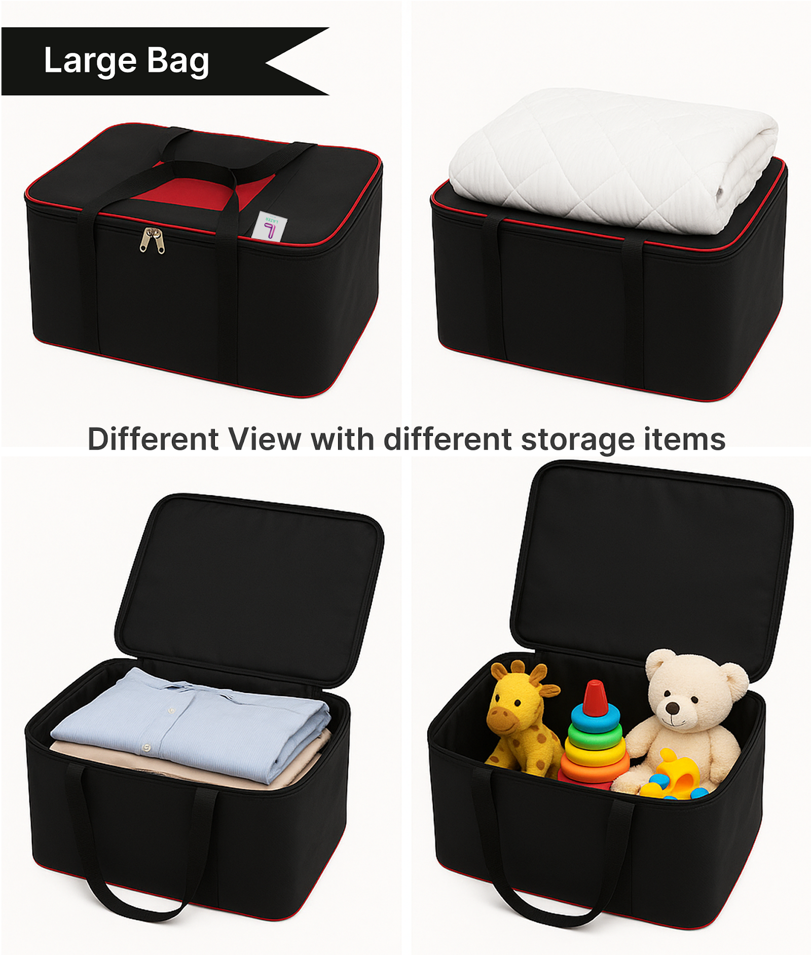 Lazer Pack of 10 Large Moisture Proof Nylon Large Size Organizer with Zippered Closure Underbed Storage Bags For Clothes (54 x 46 x 28 cm)