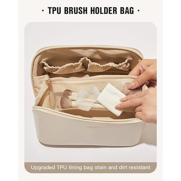 Lazer Travel Cosmetic Makeup Pouches for Women Travel Organizer Bag Portable Pouch Open Flat Toiletry Bag Make Up Organizer with Divider and Handle (White)