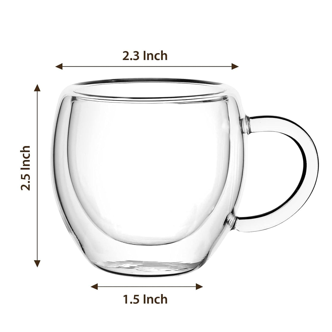Lazer Double Wall Glass Tea-Coffee Cup 80 ML, Borosilicate Insulated Small Mug, Extra Wide Fancy Design for Tea & Coffee