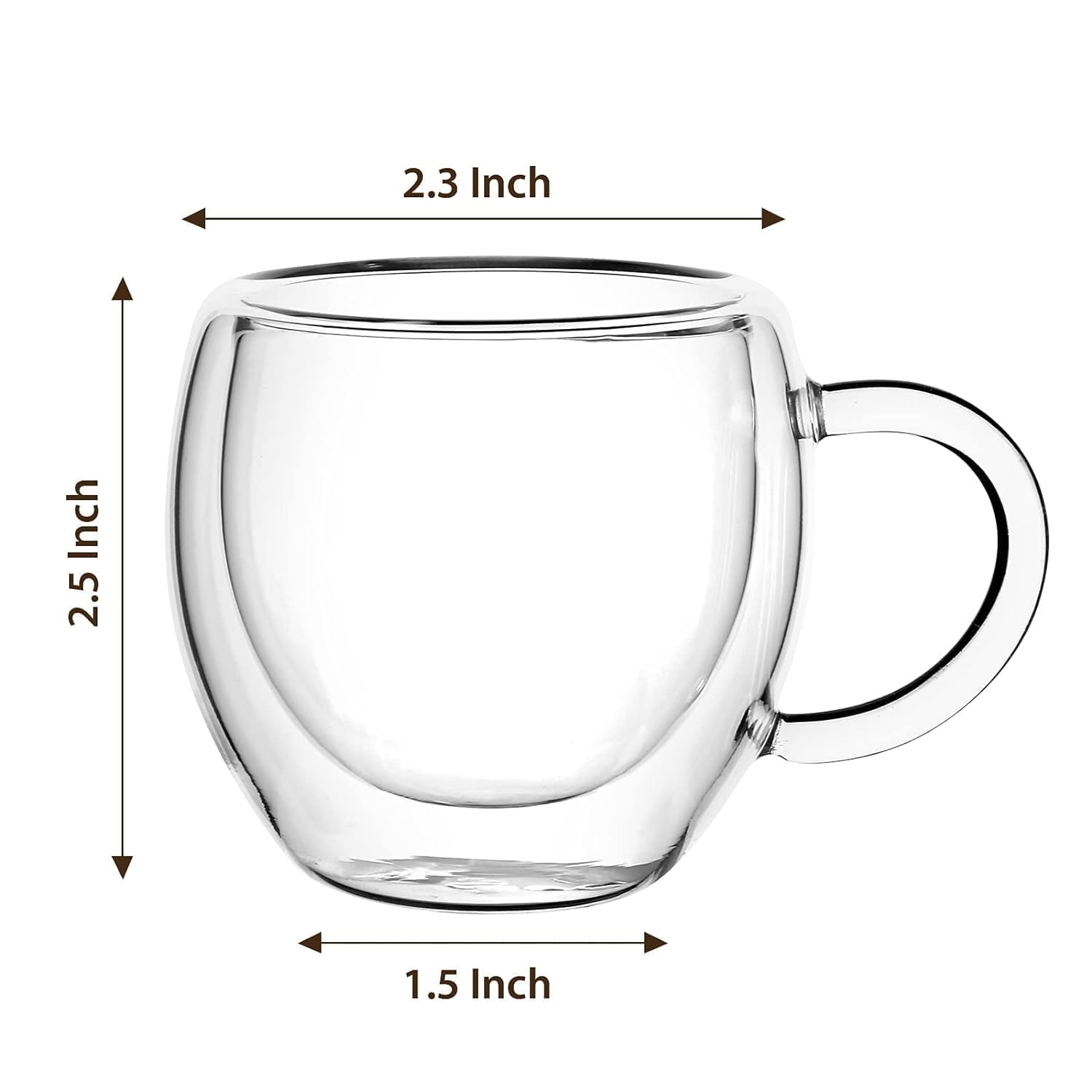 Lazer Double Wall Glass Tea-Coffee Cup 80 ML, Borosilicate Insulated Small Mug, Extra Wide Fancy Design for Tea & Coffee