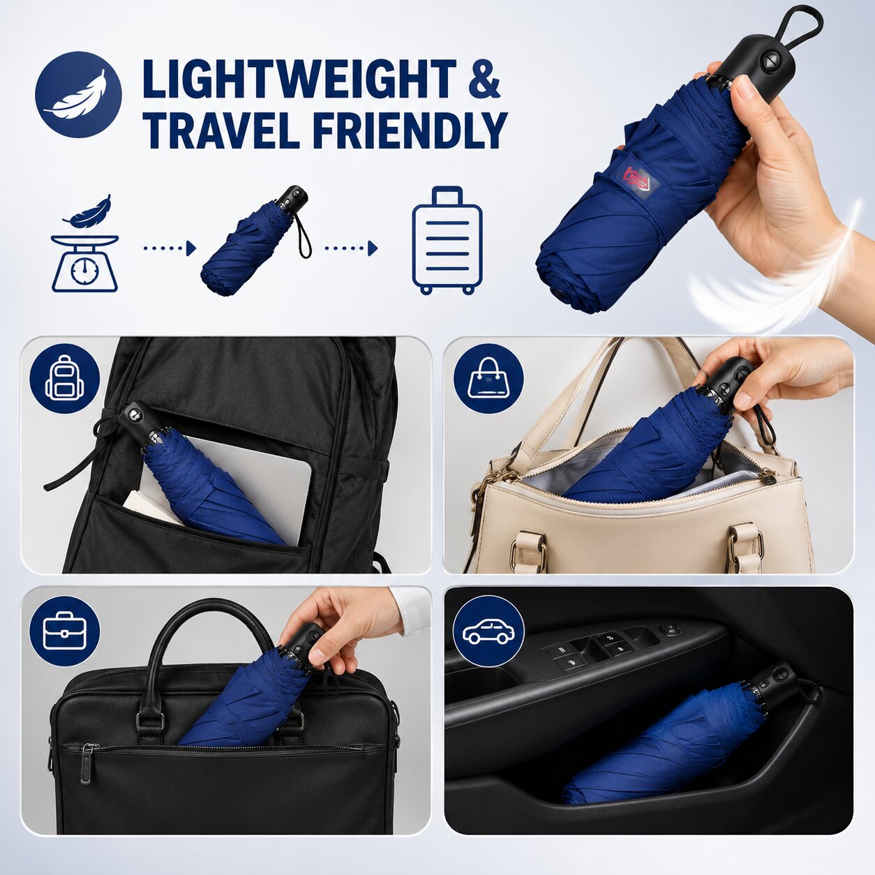 Lazer Shine 2-Fold 42 Inches Umbrella – Auto Open, Waterproof, Windproof, UPF 50+ Sun Protection, Large Compact Umbrella for Men, Women & Kids, Navy Blue