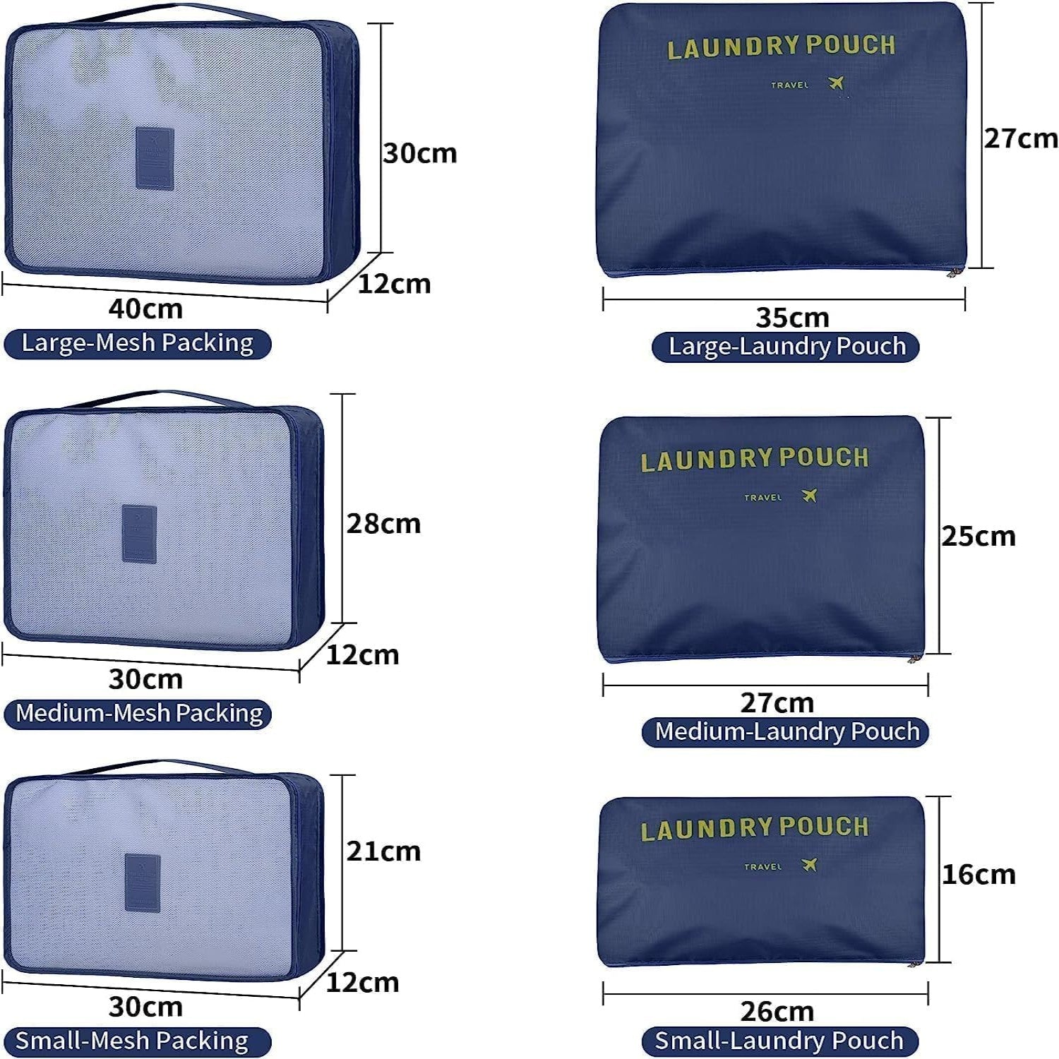 Lazer 6 in 1 Travel Packing Cubes Set – Polyester Luggage Organizer Bags with Laundry Bag, Undergarment Pouch & Clothes Storage for Suitcase (Dark Blue)