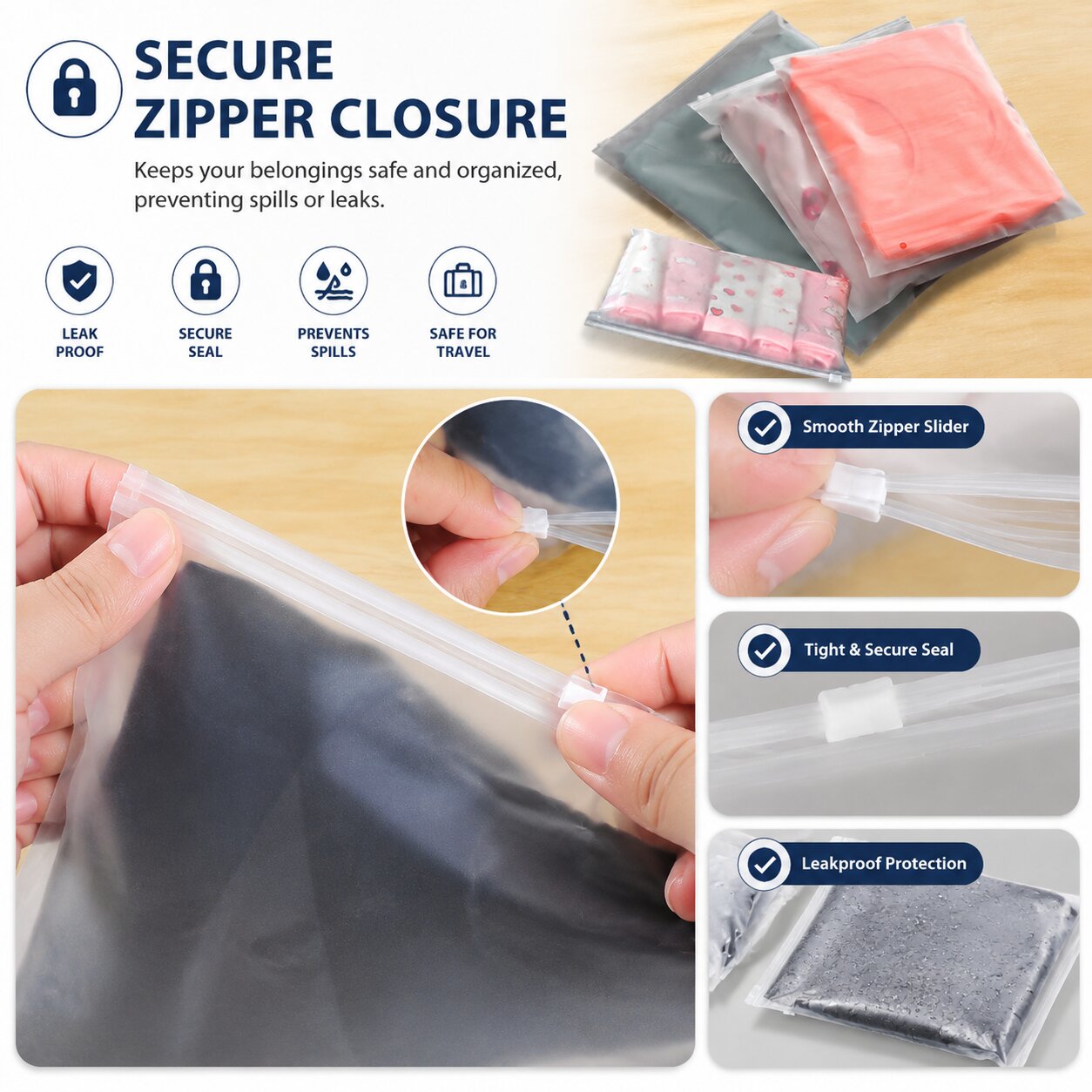Lazer Pack of 10 Reusable Frosted Zip Bags – Multipurpose Travel Storage Pouches for Clothes, Shoes, Toiletries, Cosmetics & Stationery – Gift & Travel Essentials – 30*35cm