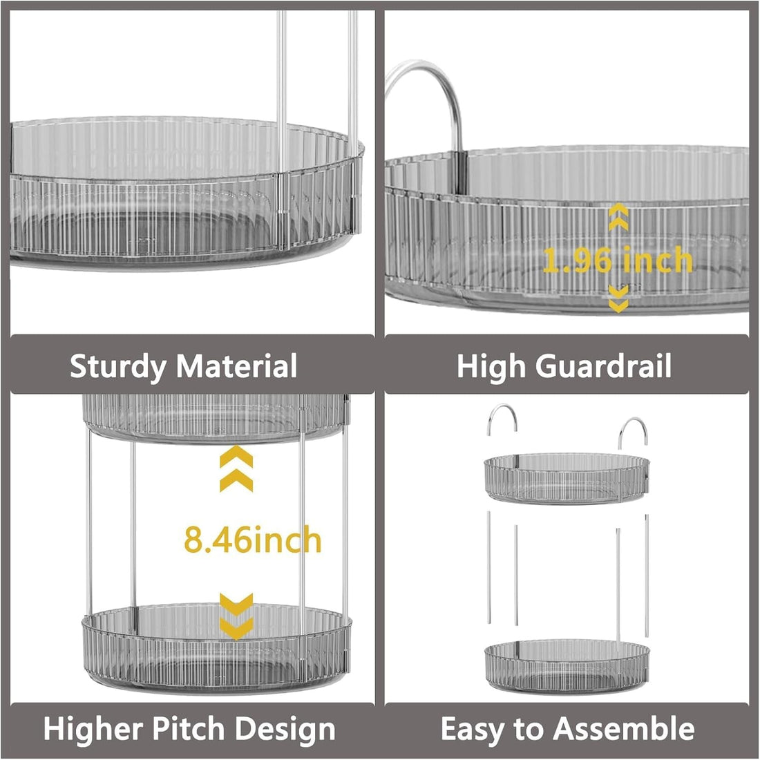 Lazer 360° Rotating Makeup Organizer – 2 Tier Grey Vanity Storage for Skincare, Perfume & Cosmetics (High Capacity Clear Display)