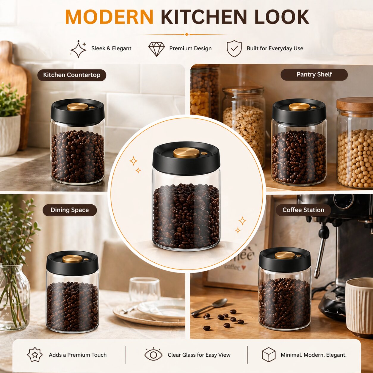 Lazer 750 ML Vacuum Borosilicate Glass Jar with Airtight Lid, Food Saver Sealer Attachment, Storage Container for Coffee Beans, Oats, Spices, Sugar