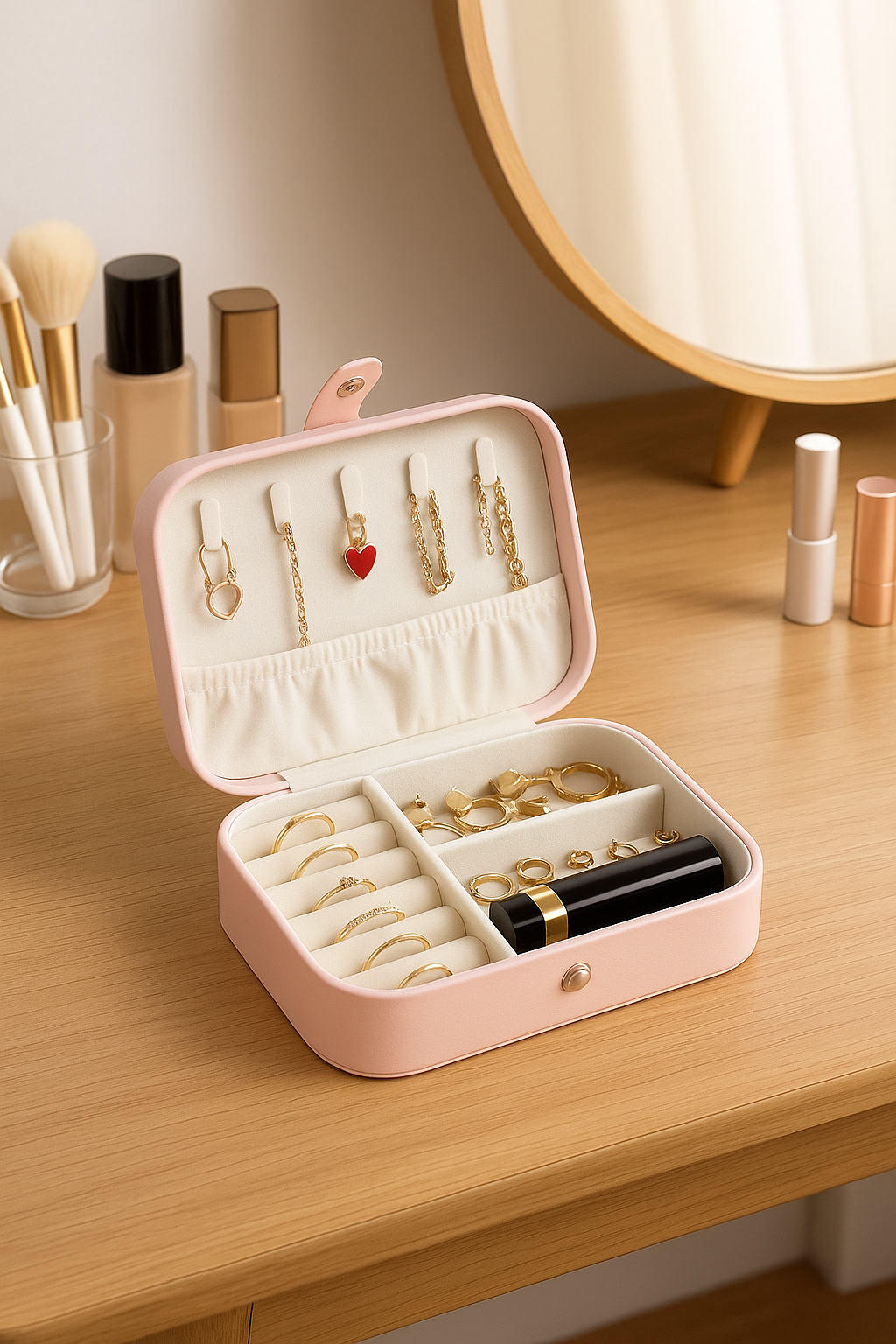 Lazer Jewellery Organiser PU Leather Zipper Portable Storage Box Case with Dividers Container for Rings, Earrings, Necklace Home Organizer