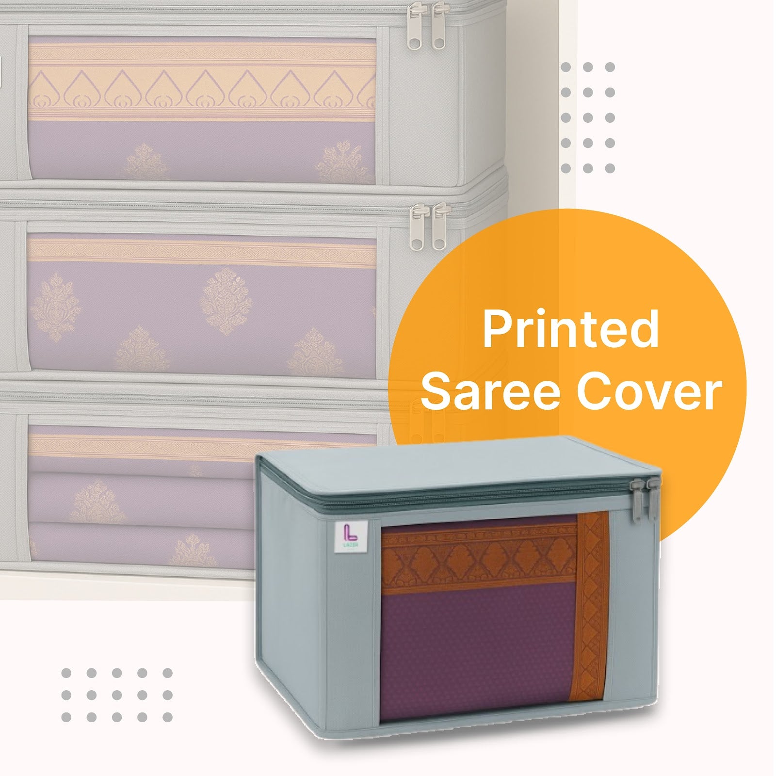 Lazer Set of 6 Non-Woven Foldable Saree Cover/ Clothes Storage/ Wardrobe Organizer For Clothes with Zip & Transparent Window (45 x 33 x 22 cm)