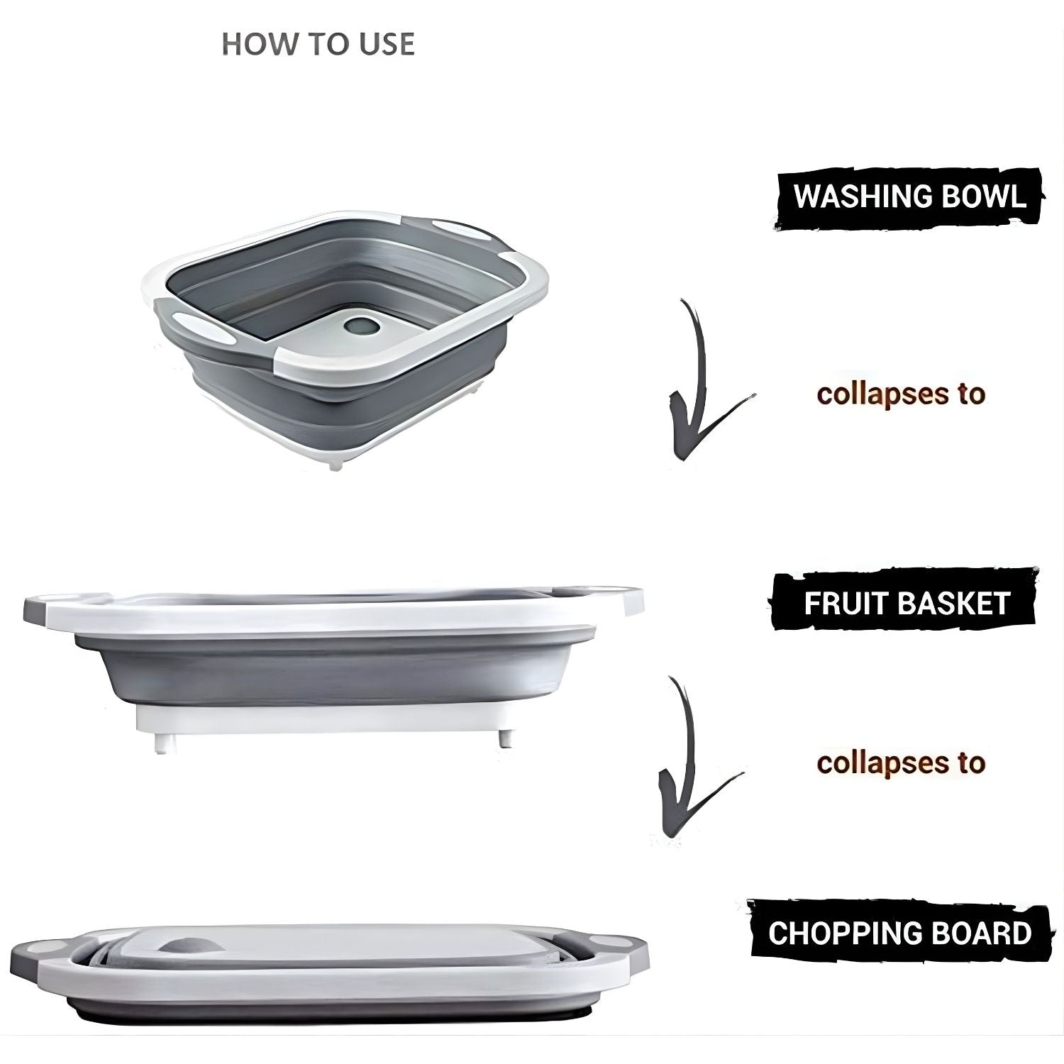 Lazer 3 in 1 Foldable Kitchen Kit – Collapsible Chopping Board, Vegetable Washing Basket & Drain Bowl | Food Grade Plastic | Portable for Kitchen, Camping & Travel