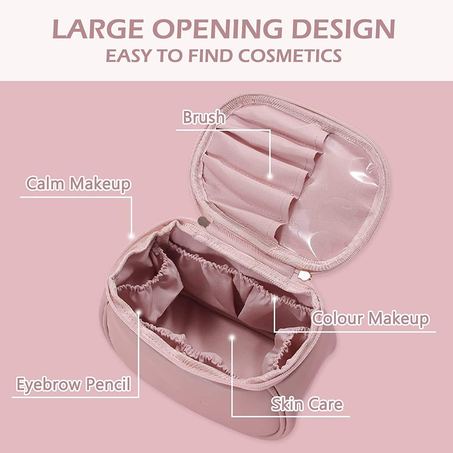 Lazer Portable Travel Makeup Organizer for Women & Girls – Large Capacity PU Leather Cosmetic Storage Bag with Handle, Adjustable Dividers & Brush Compartments, Stylish Toiletry Case (Pink)
