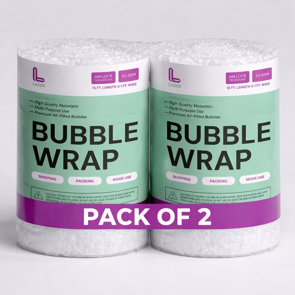 Lazer 50 GSM Pack of 2 Bubble Wrap Roll – 1 Ft Wide x 15 Ft Long, Thick Cushioning for Shipping, Moving & Storage