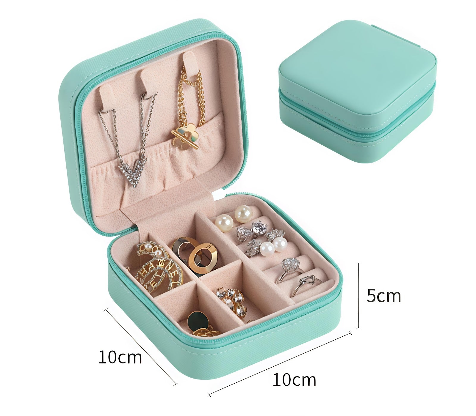 Lazer Jewellery Organiser PU Leather Zipper Square Portable Mini Square Storage Box Case with Dividers Container for Rings, Earrings, Necklace Home Organizer