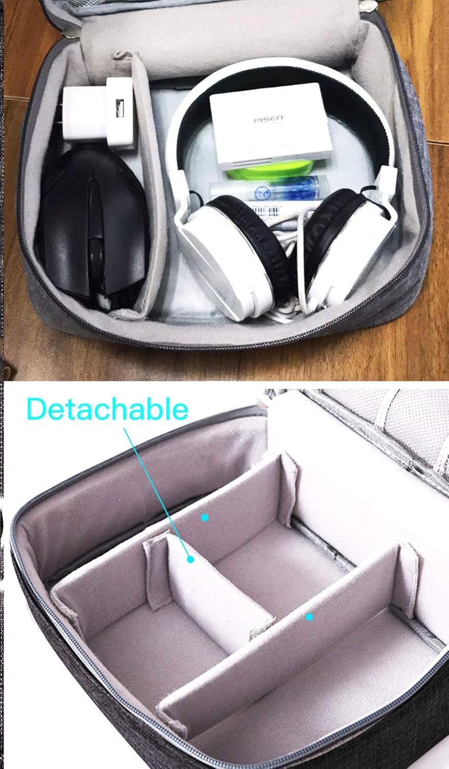 Lazer Polyester Electronics Accessories Organizer Bag, Universal Carry Travel Gadget Bag For Cables, Plug And More, Perfect Size Fits For Pad Phone Charger Hard Disk - Black
