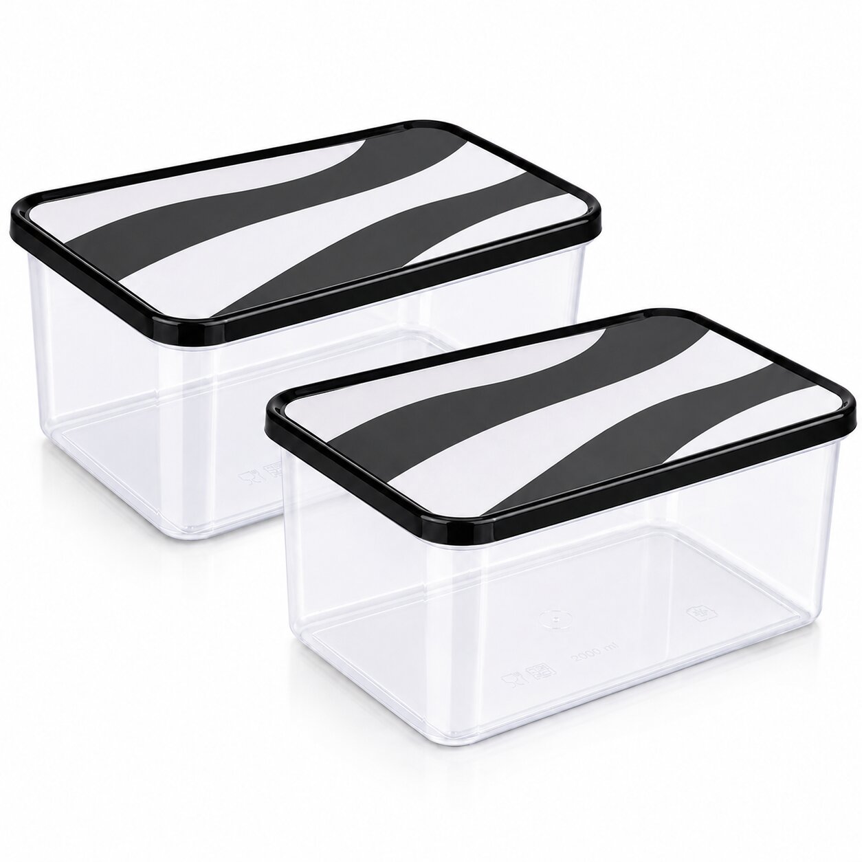 Lazer 2000 ML Fridge Storage Container Set of 2 with Lid | BPA-Free Plastic Food Storage Boxes for Rice, Pasta, Pulses, Cereals, Fruits, Vegetables & Meal Prep | Kitchen Organizer Containers, Black